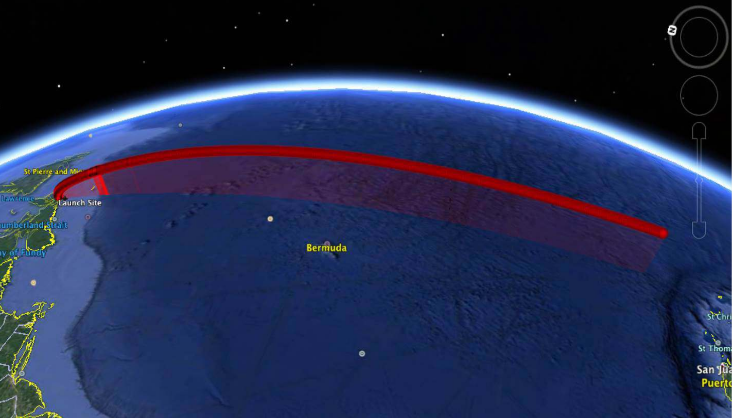 The launch trajectory would be specific to each particular mission. However, all launches would be conducted to the south over the Atlantic Ocean, similar to what is depicted above