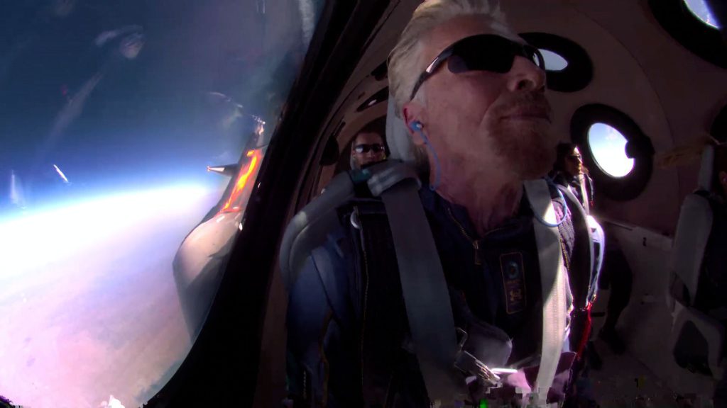Sir Richard Branson in VSS Unity on his way to space. Credit: Virgin Galactic.